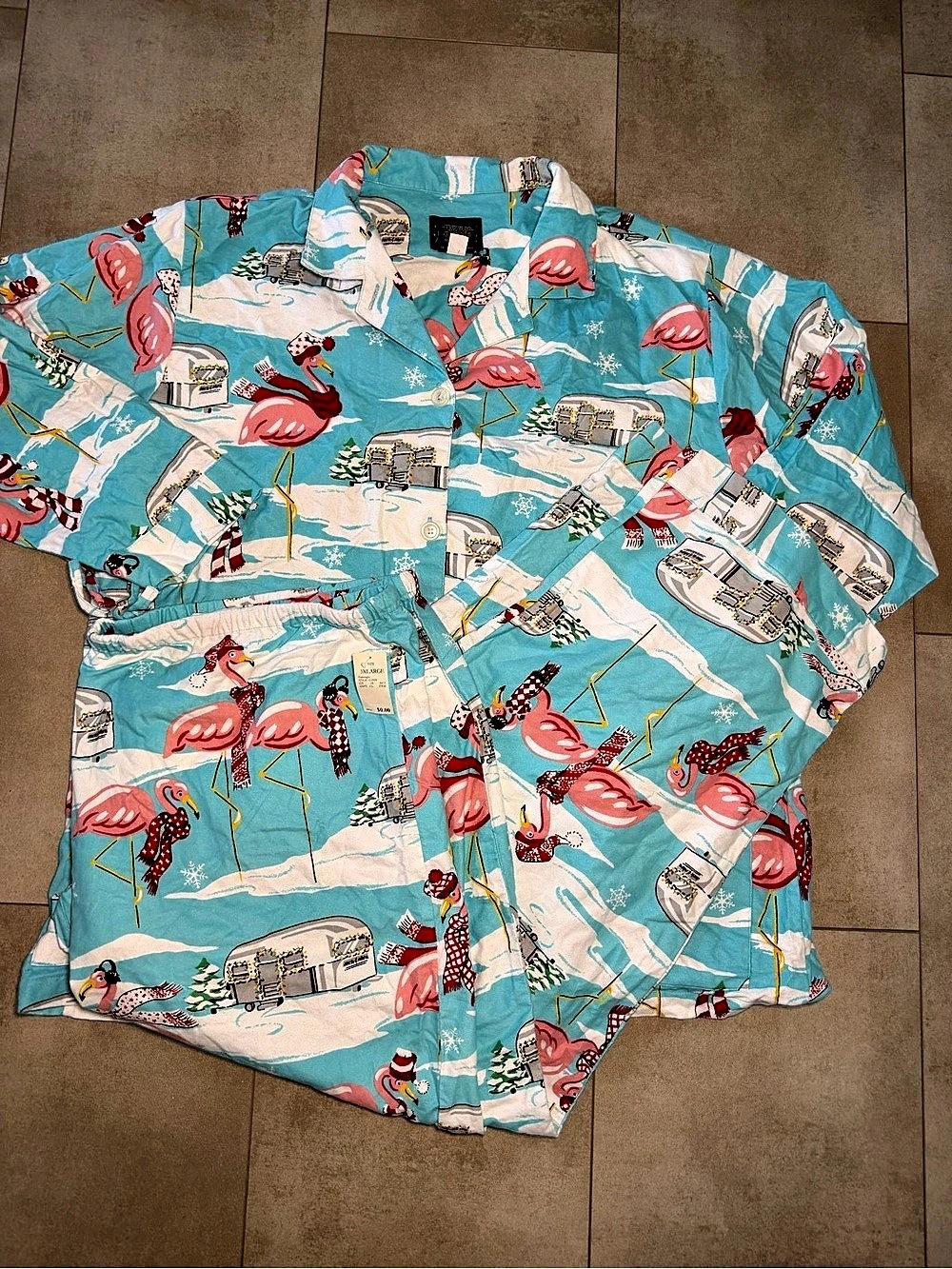 Nick & Nora Holiday Flamingo and Airstream Print Pajama Set Size 3XL